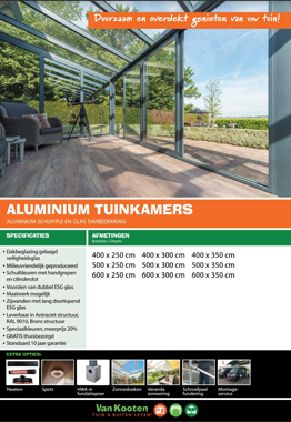 Aluminium Tuinkamers glasdak 