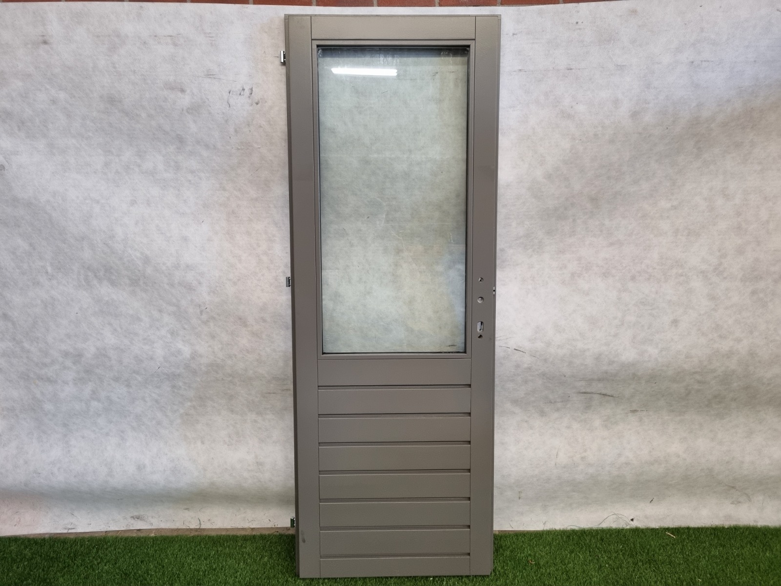 Enkele grijze houten deur - dubbel glas (buitenmaat 206,5 x 76 cm) - SALE25111