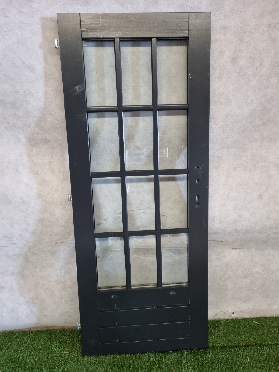 Enkele antraciete houten deur - dubbel glas, linksdraaiend, excl. hang- en sluitwerk (193 x 72,5 cm) - SALE25123