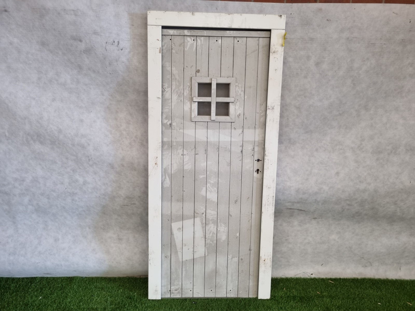 Enkele wit gebeitste houten deur - enkel glas, zonder hang- en sluitwerk (200 x 90 cm) - SALE25132