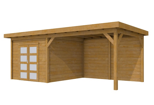 Woodvision Douglas Tuinhuis Topvision Roek gempregneerd 303x303 cm + luifel 400 cm