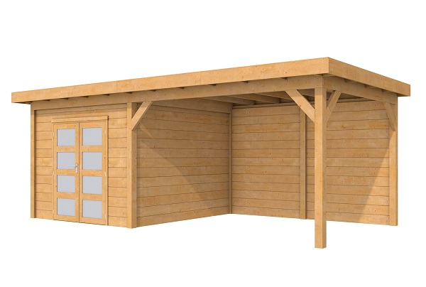 Woodvision Douglas Tuinhuis Topvision Roek Blank 303x303 cm + luifel 400 cm afbeelding