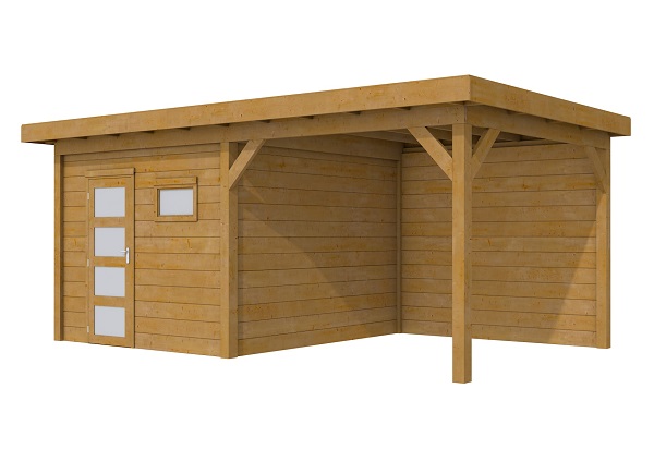 Woodvision Douglas Tuinhuis Topvision Raaf Groen geïmpregneerd 303x303 cm + luifel 300 cm afbeelding