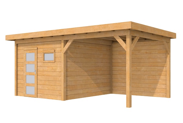 Woodvision Douglas Tuinhuis Topvision Raaf Blank 303x303 cm + luifel 300 cm afbeelding