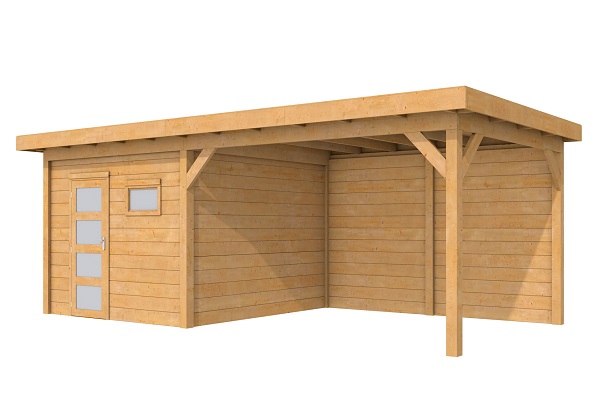 Woodvision Douglas Tuinhuis Topvision Raaf Blank 303x303 cm + luifel 400 cm afbeelding