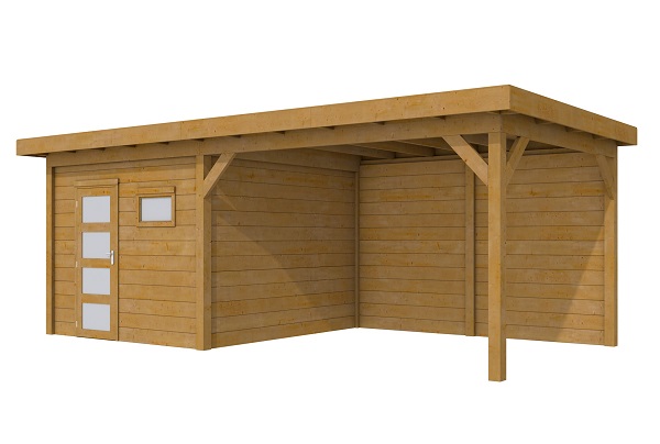 Woodvision Douglas Tuinhuis Topvision Raaf Groen gempregneerd 303x303 cm + luifel 400 cm