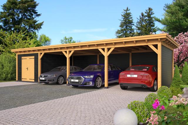 Overkapping plat dak Red Class Wood Odense type 10 XL 1036x378 cm - zwarte wanden- Plat dak- - Tuindeco