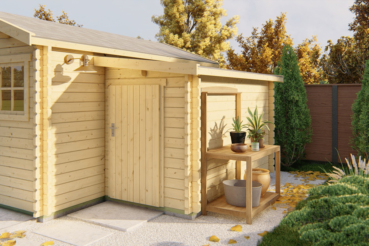 Blokhut Aanbouw 28 mm - Red class wood geïmpregneerd afbeelding