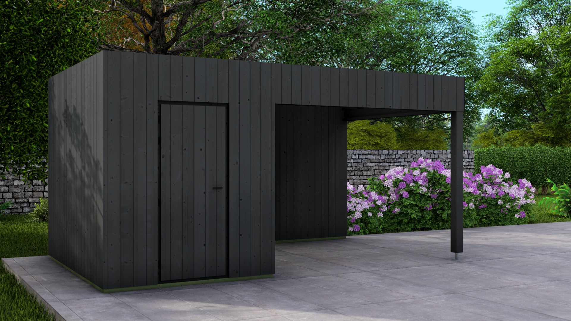 Poolhouse Trendy 300x300 cm + luifel 400 cm - compleet zwart gecoat afbeelding