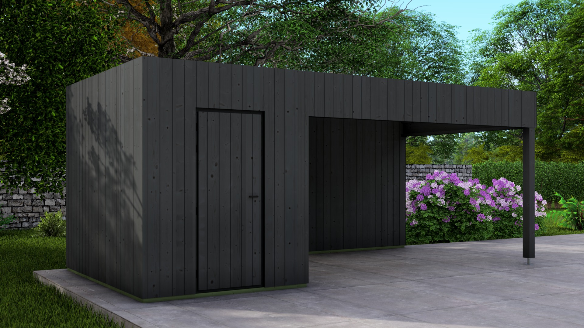 Poolhouse Trendy 200x300 cm + luifel 400 cm - compleet zwart gecoat afbeelding
