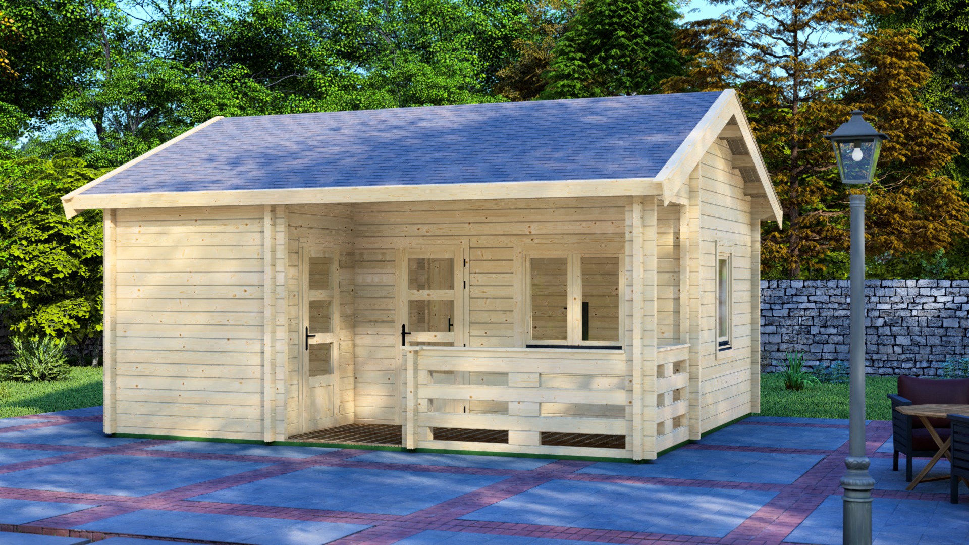 Chalet Edelweiss 600x510 cm incl. vloer, ramen en deuren- Zadeldak- Onbehandeld vurenhout- Van Kooten - Van Kooten afbeelding