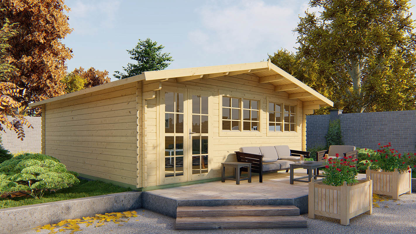 Blokhut Helle 600x600 cm - red class wood geïmpregneerd afbeelding 1