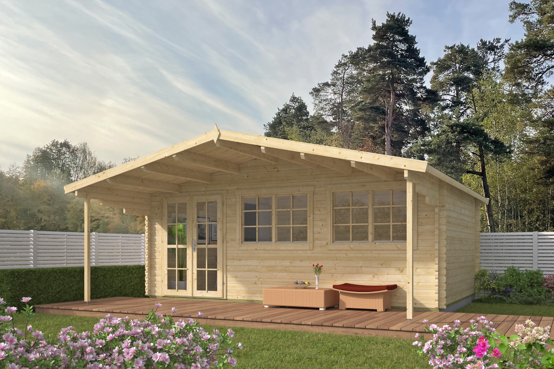 Blokhut Gijs 595x400 cm + luifel 200 cm - red class wood geïmpregneerd afbeelding