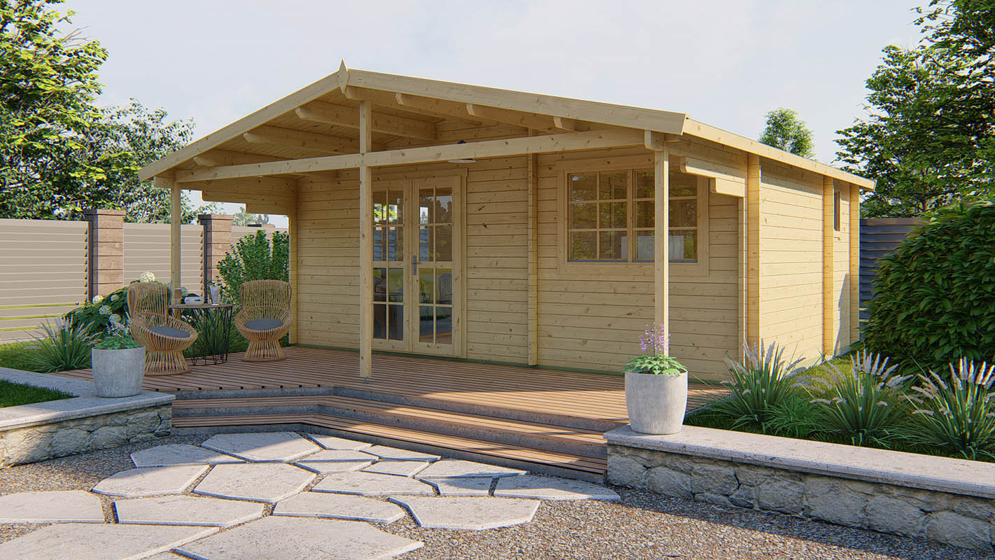 Blokhut Palmar 595x400 cm + 195 cm luifel - Red class wood geïmpregneerd