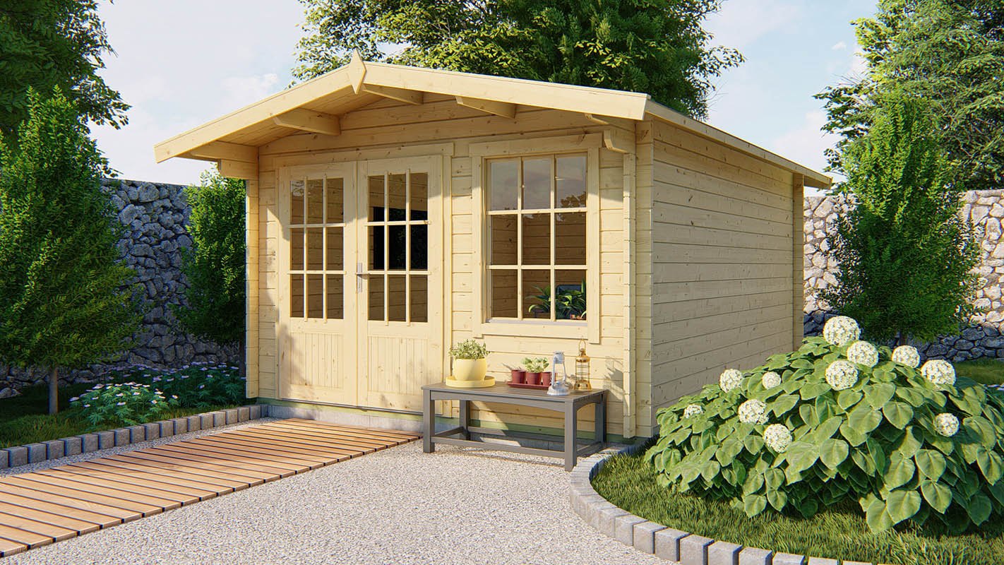 Blokhut Alex 350x450 cm + 68 cm luifel - Red class wood geïmpregneerd afbeelding 1