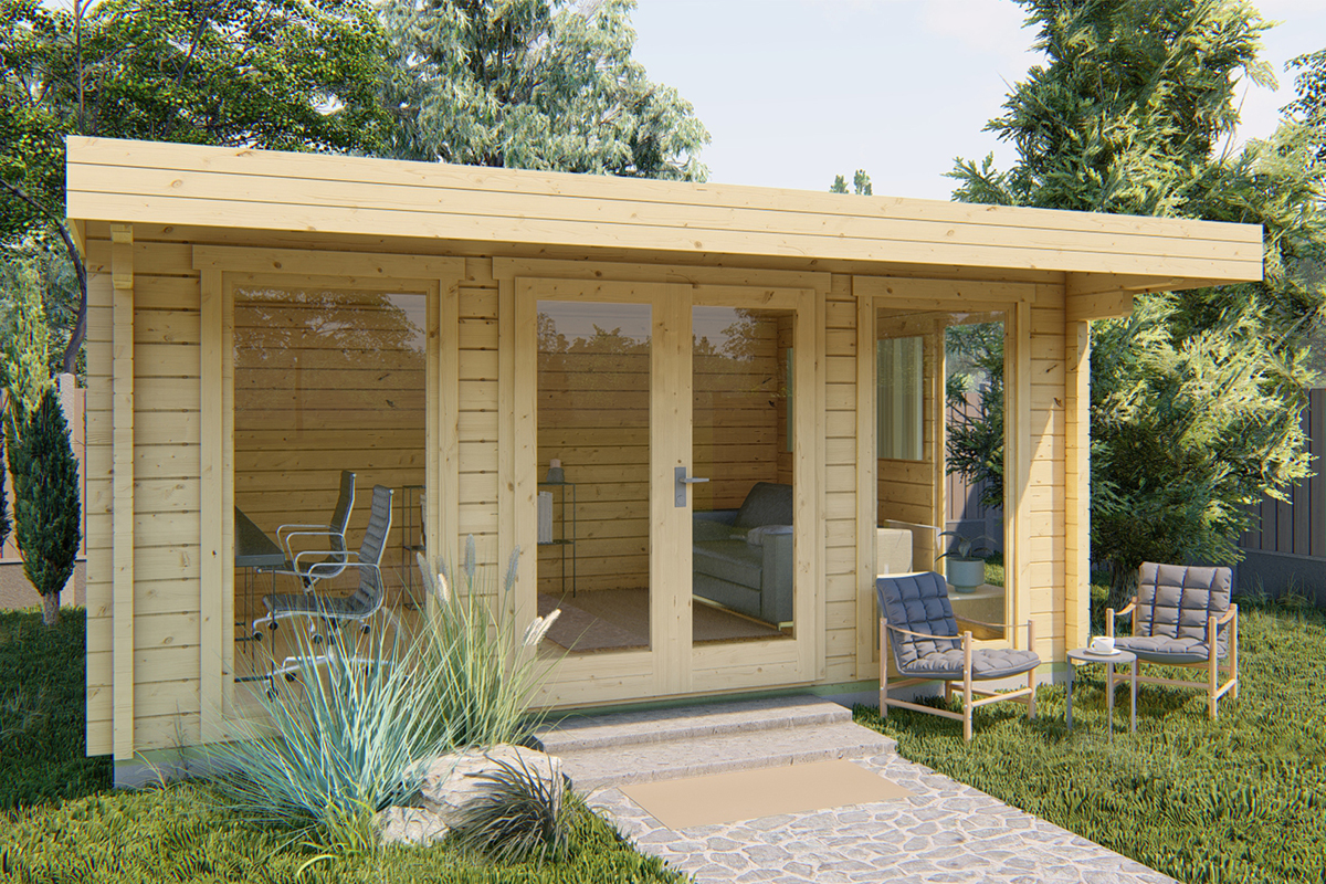 Blokhut Mia 500x360 cm + 120 cm luifel - Red Class Wood geïmpregneerd - incl. EPDM afbeelding