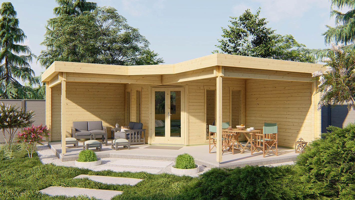 Blokhut Bridgend met overkapping 380+298x380+298 cm afbeelding