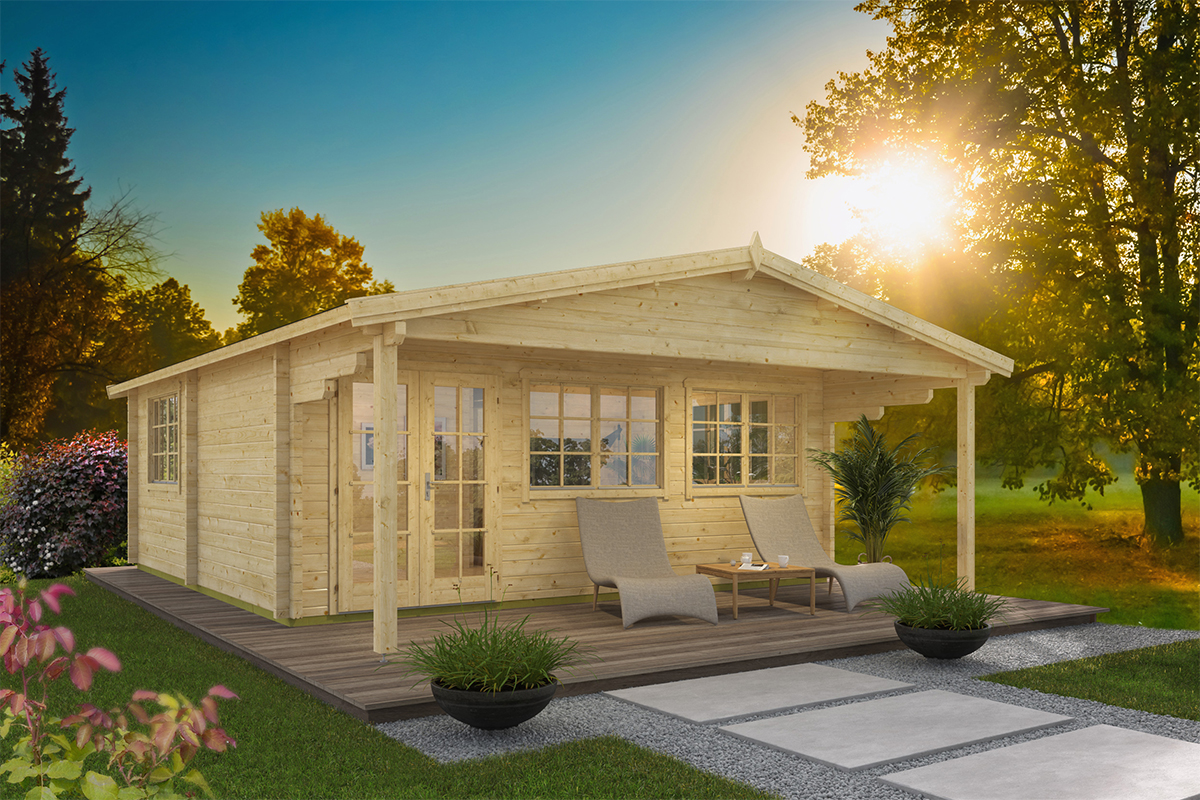 Blokhut Jackson 595x595 cm + luifel 200 cm - Red class wood geïmpregneerd afbeelding