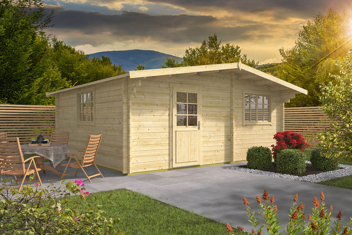 Blokhut Cantabria | 44mm | 595x535 cm +luifel 60 cm | Red Class Wood geïmpregneerd afbeelding