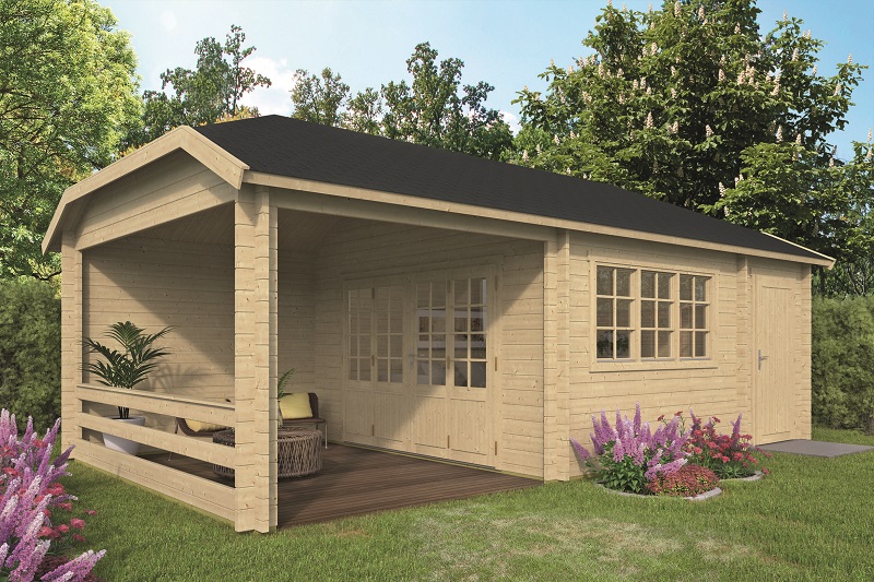 Blokhut Viveka 320x420 cm + luifel 280 cm + aanbouw 150 cm