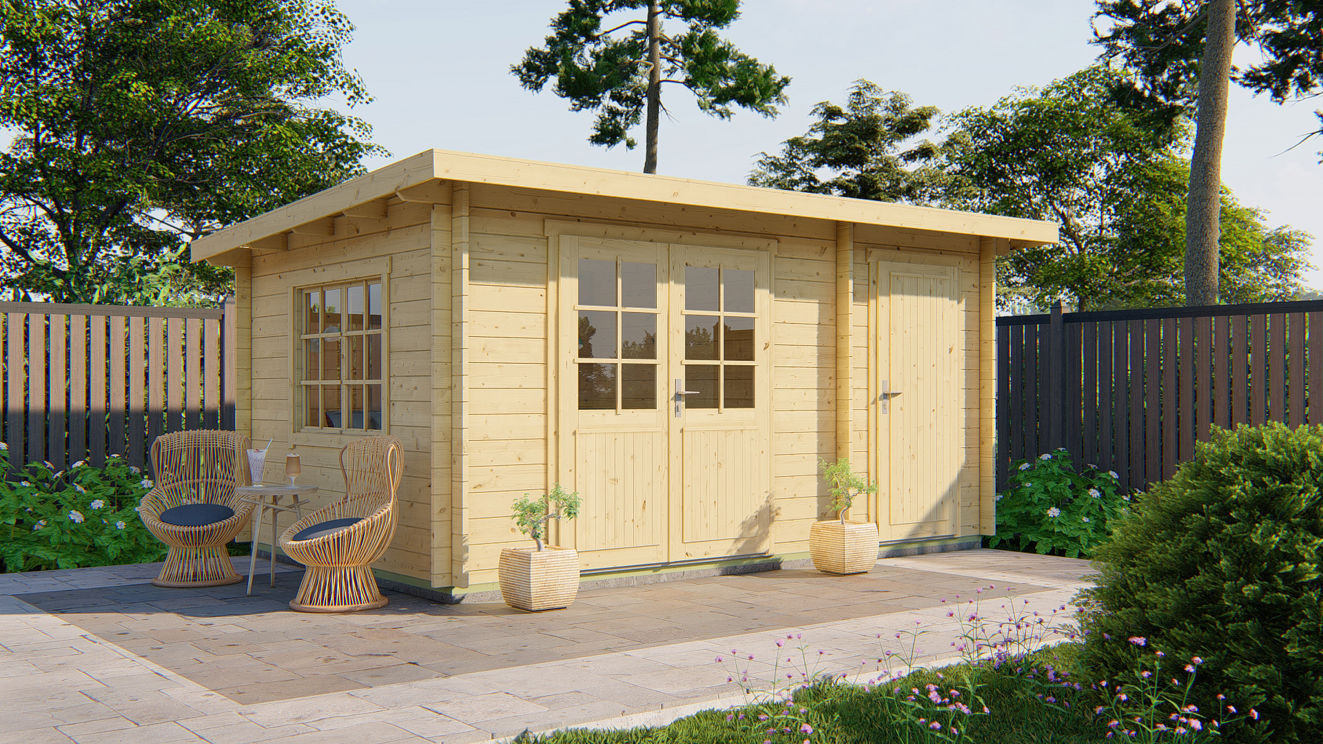 Blokhut Santander 300+150x300 cm - red class wood geïmpregneerd afbeelding