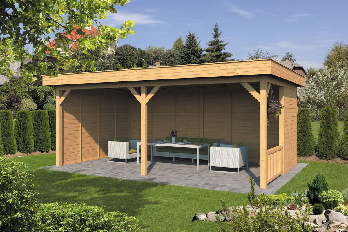 Lariks/Douglas Overkapping Oslo XL type 3 blank 678x430 cm- Plat dak- Onbehandeld lariks Douglas hout- Tuindeco