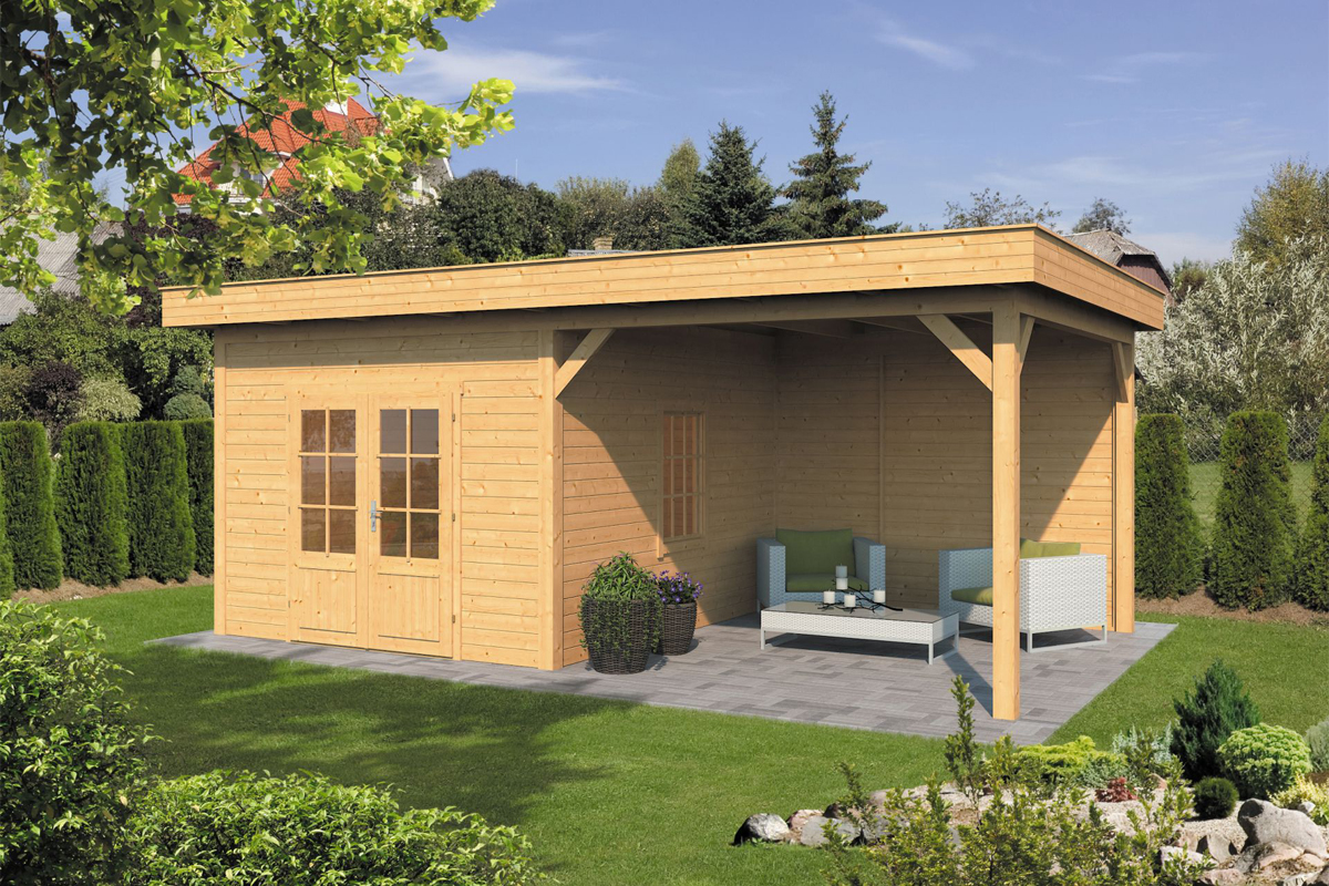 Lariks/Douglas Overkapping Oslo XL type 4 blank 678x430 cm- Plat dak- Onbehandeld lariks Douglas hout- Tuindeco