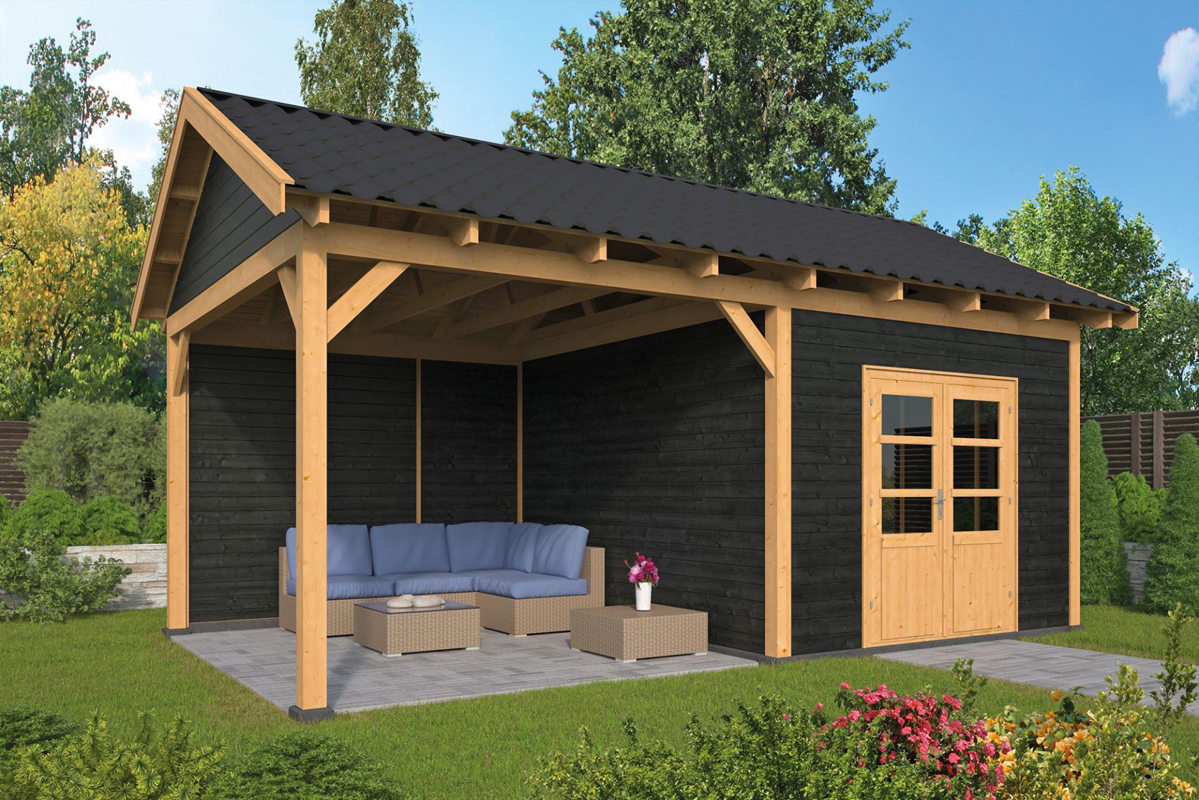 Lariks/Douglas Overkapping Hamar L type 3 zwart 478x395 cm afbeelding