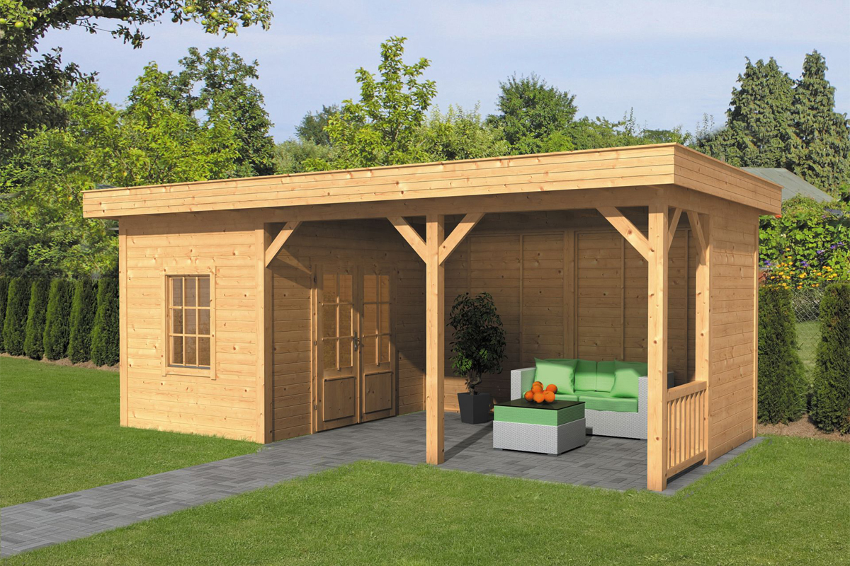 Lariks/Douglas Overkapping Oslo L type 8 blank 690x380 cm- Plat dak- Onbehandeld lariks Douglas hout- Tuindeco