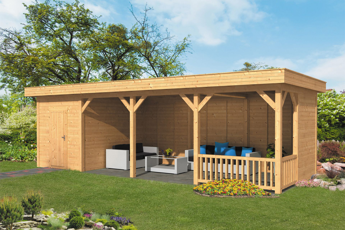 Lariks/Douglas Overkapping Oslo L type 10 blank 903x380 cm- Plat dak- Onbehandeld lariks Douglas hout- Tuindeco