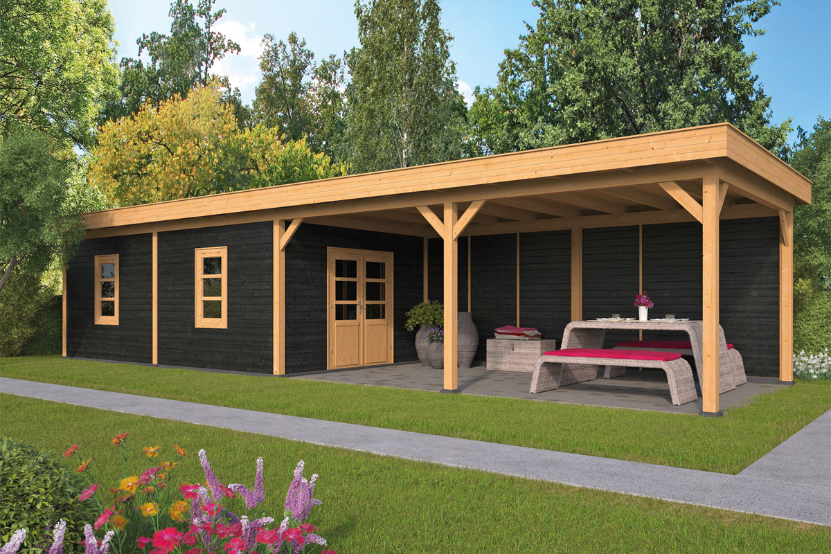 Lariks/Douglas Overkapping Oslo L type 11 zwart 903x380 cm afbeelding