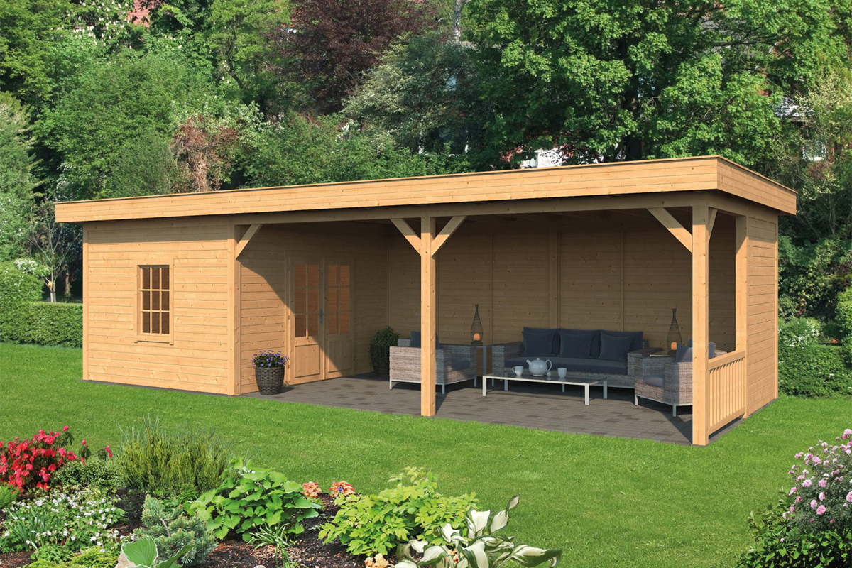 Lariks/Douglas Overkapping Oslo XL type 8 blank 990x430 cm- Plat dak- Onbehandeld lariks Douglas hout- Tuindeco