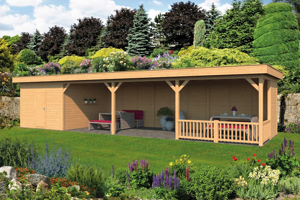 Lariks/Douglas Overkapping Oslo XL type 10 1303x430 cm- Plat dak- Onbehandeld lariks Douglas hout- Tuindeco