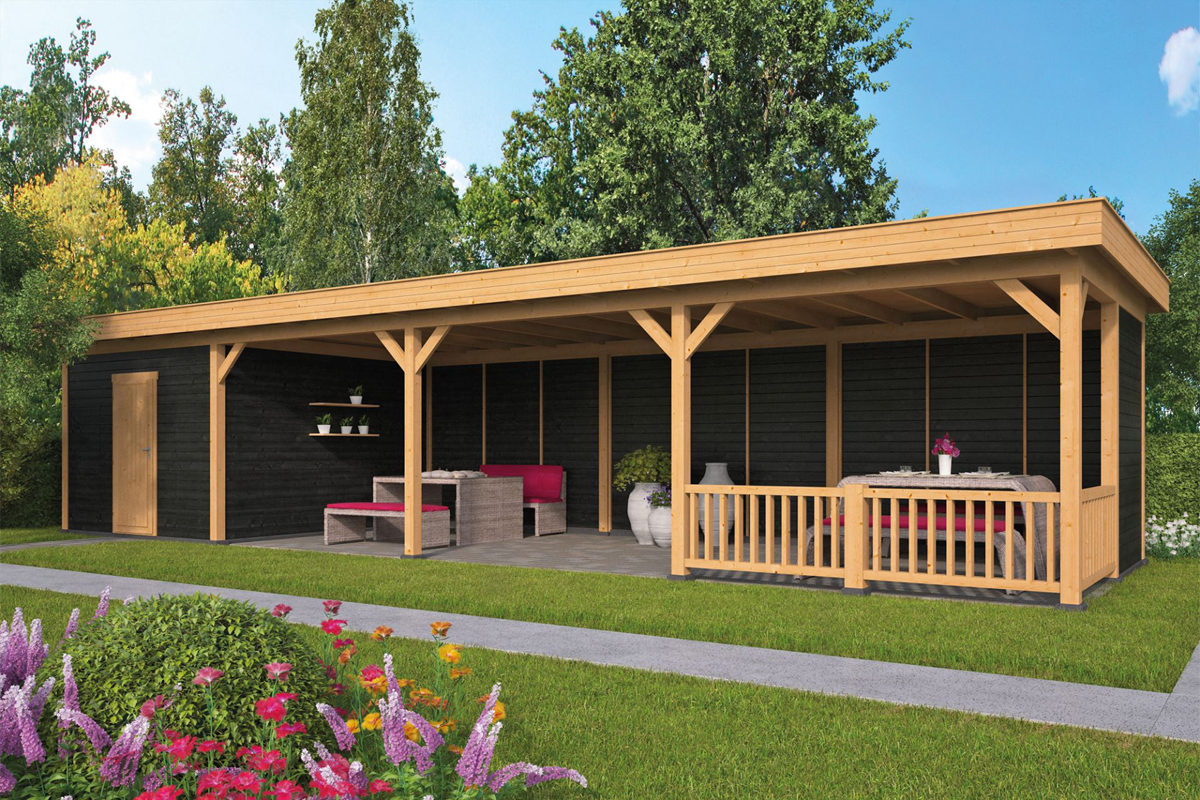 Lariks/Douglas Overkapping Oslo XL type 10 zwart 1303x430 cm afbeelding