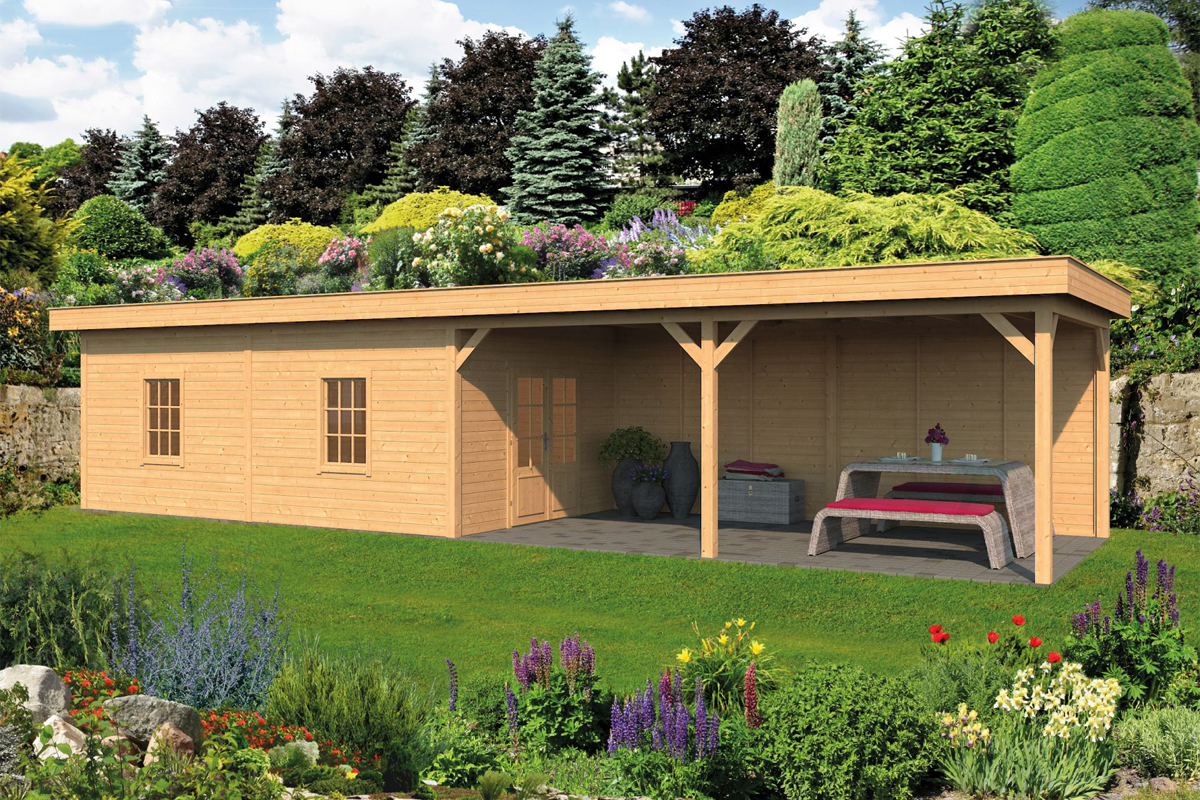 Lariks/Douglas Overkapping Oslo XL type 11 1303x430 cm- Plat dak- Onbehandeld lariks Douglas hout- Tuindeco
