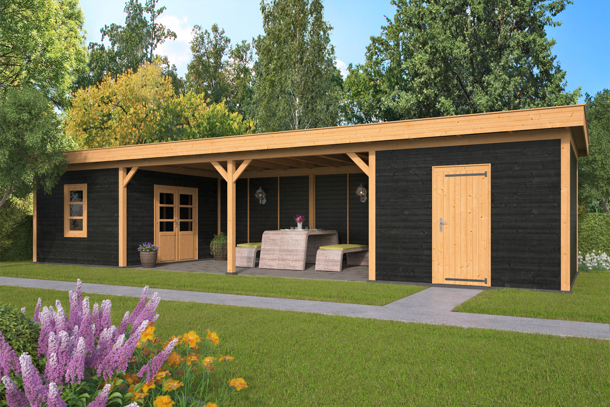 Lariks/Douglas Overkapping Oslo XL type 12 zwart 1303x430 cm afbeelding