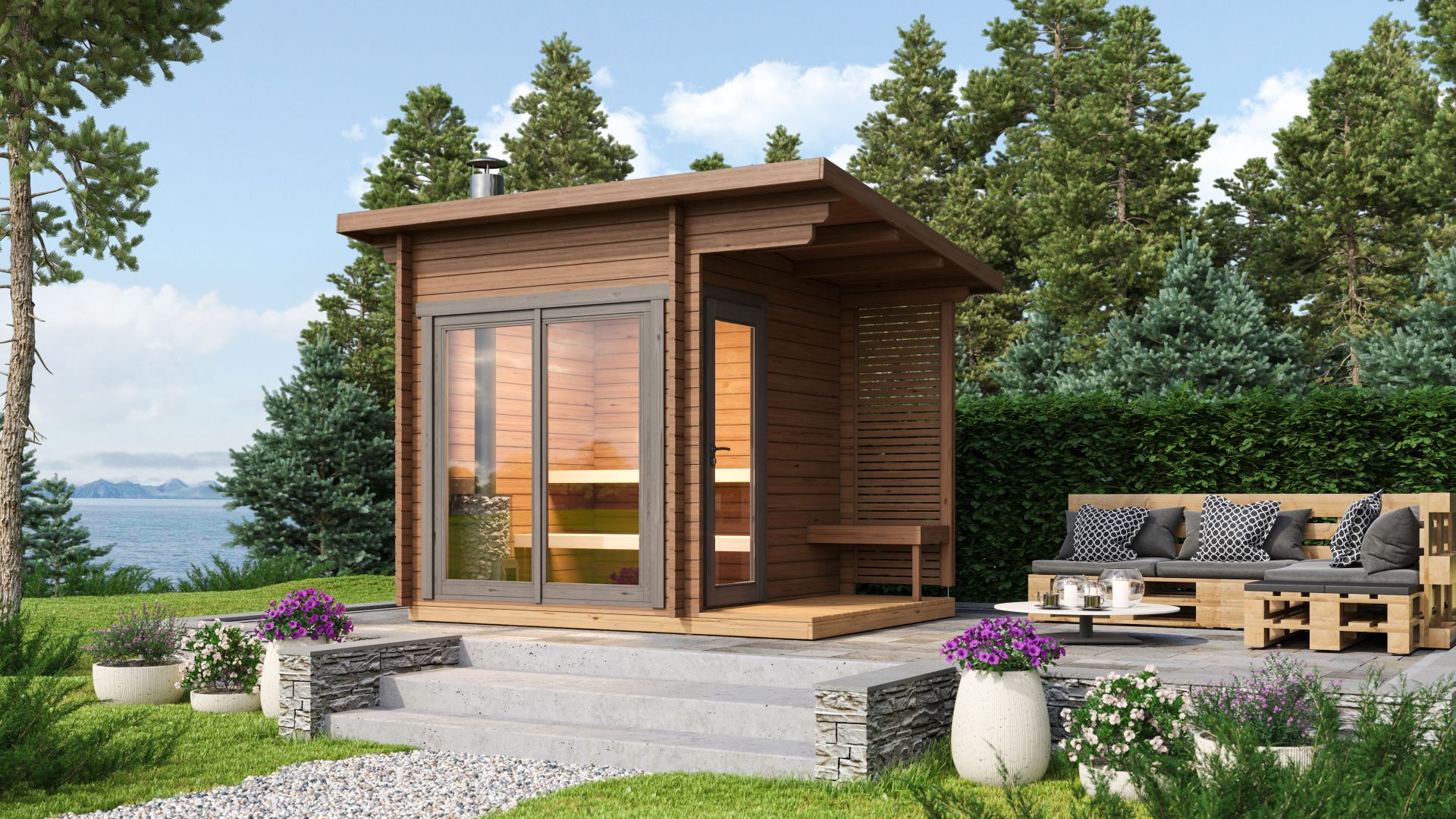 Tuindeco Tampere S saunahuis 290x208 cm 40 mm vuren blank