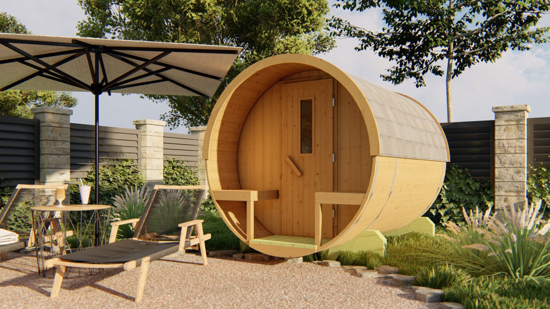 Tuindeco Thermowood barrelsauna Ø190x250 cm grenen thermisch gemodificeerd