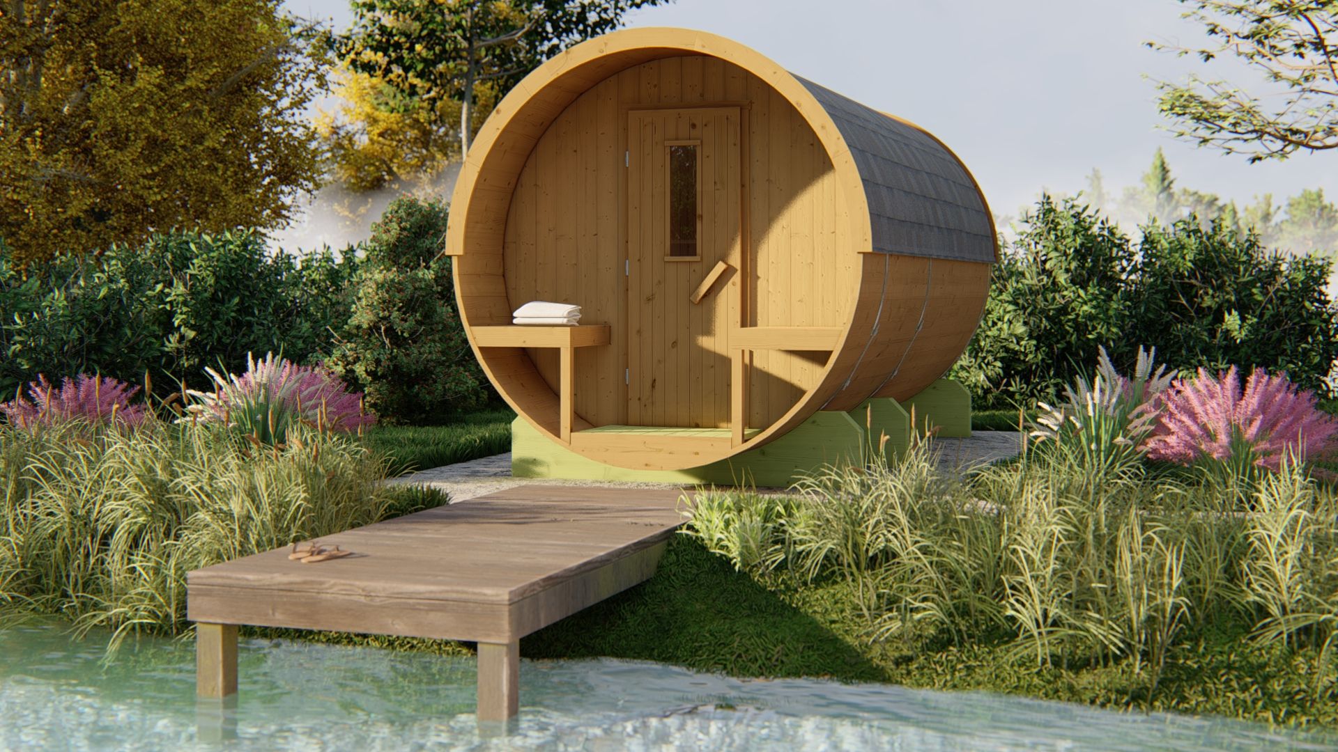 Tuindeco Thermowood barrelsauna Ø215x400 cm 42 mm grenen thermisch gemodificeerd