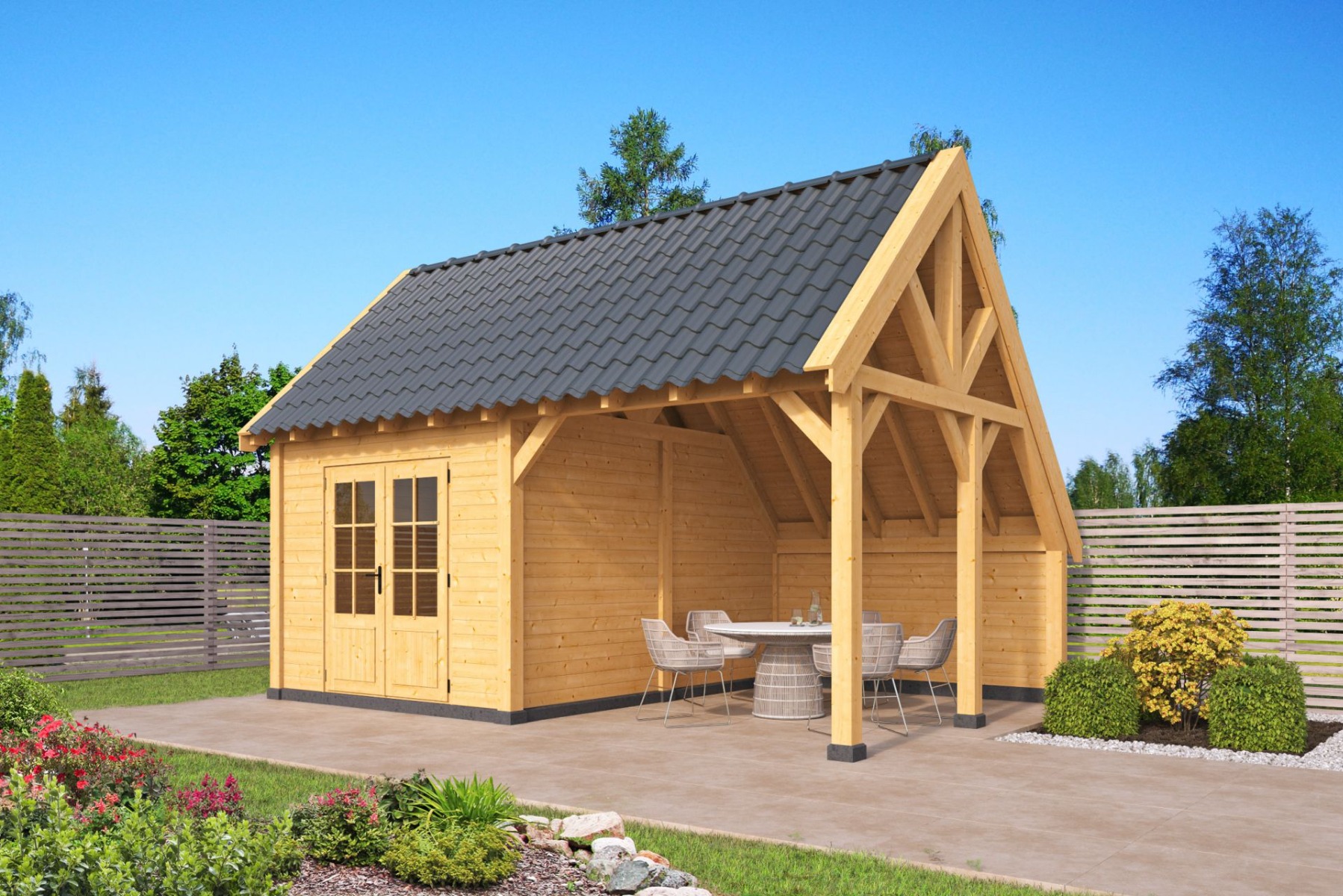 Kapschuur Billund XXL Type 3 Red Class Wood 700x512 cm - geïmpregneerd afbeelding 1