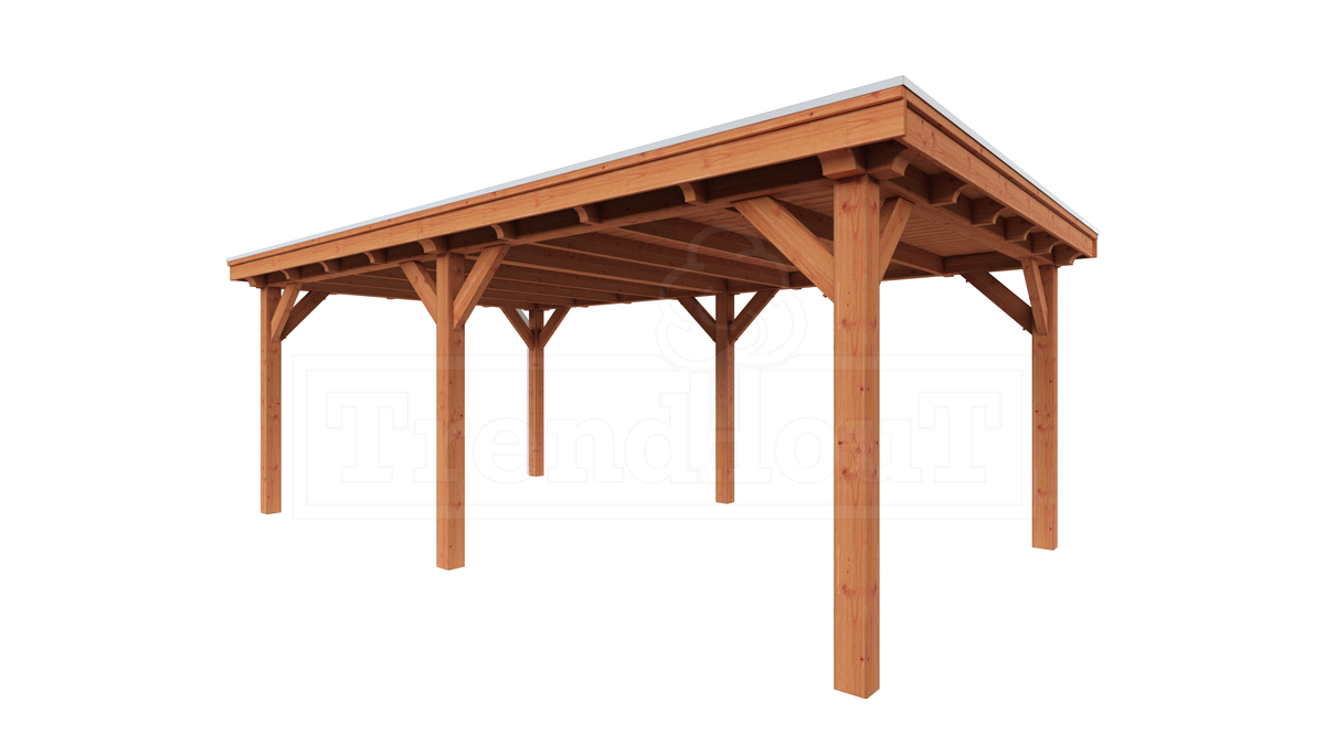 Overkapping Siena 640x415 cm- Plat dak- Onbehandeld lariks Douglas hout- Trendhout