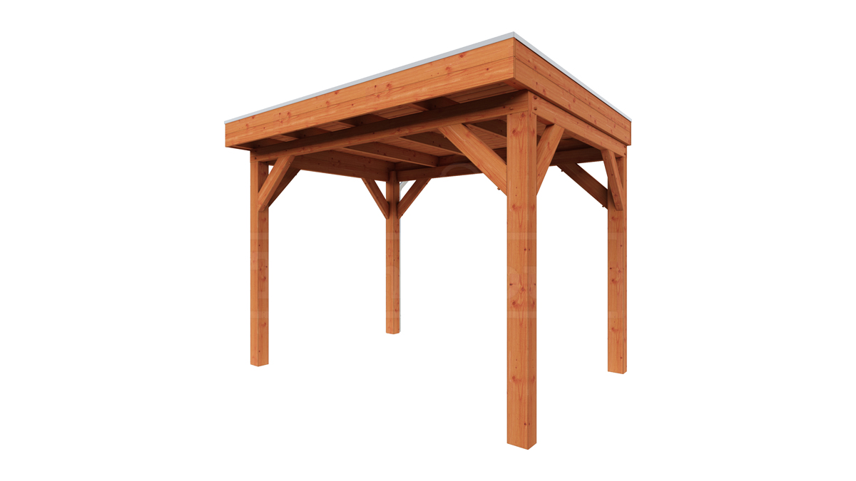 Overkapping Refter XL 375x285 cm- Plat dak- Onbehandeld lariks Douglas hout- Trendhout