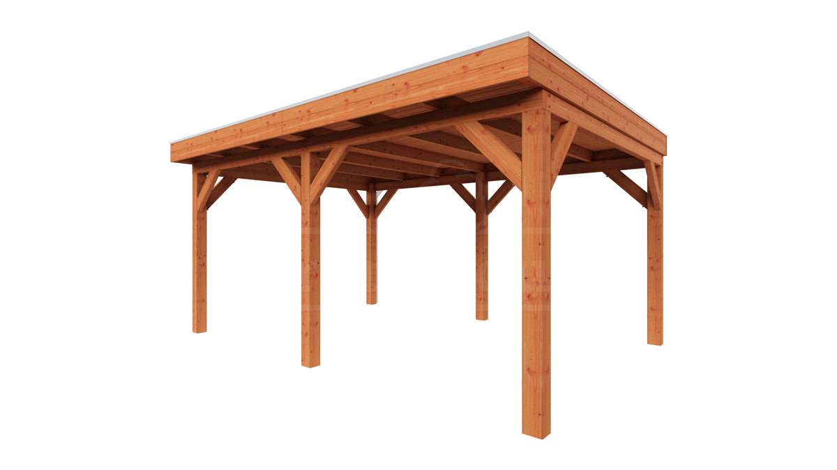 Overkapping Refter XL 500x400 cm- Plat dak- Onbehandeld lariks Douglas hout- Trendhout