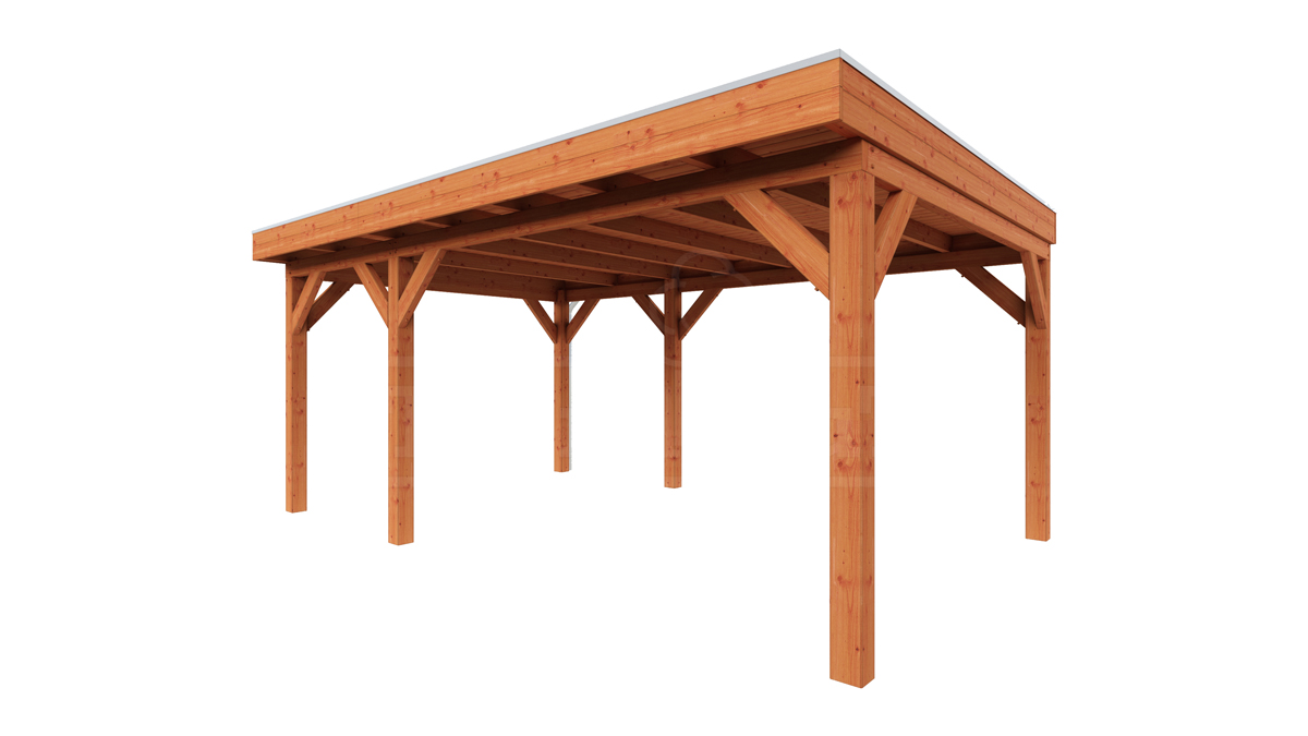 Overkapping Refter XL 555x400 cm- Plat dak- Onbehandeld lariks Douglas hout- Trendhout