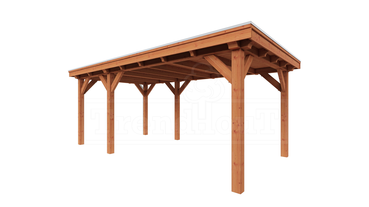 Overkapping Siena 590x350 cm- Plat dak- Onbehandeld lariks Douglas hout- Trendhout