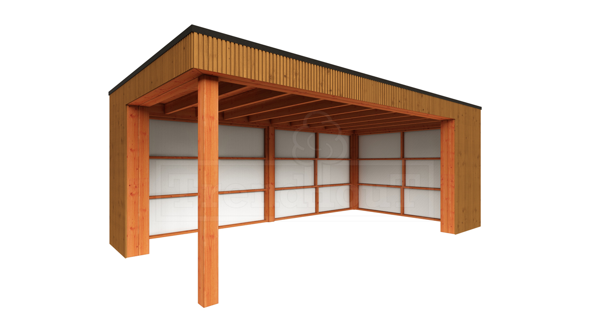 Trendhout Buitenverblijf Capri 610x375 - Plat dak model rechts- Plat dak- Onbehandeld lariks Douglas hout- Trendhout afbeelding