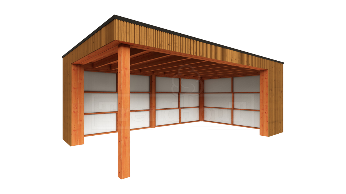 Trendhout Buitenverblijf Capri 610x425 - Plat dak model rechts- Plat dak- Onbehandeld lariks Douglas hout- Trendhout afbeelding