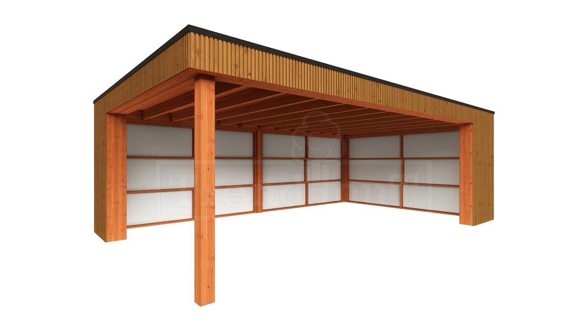 Trendhout Buitenverblijf Capri 720x490 cm Lariks/Douglas blank Plat dak model rechts- Plat dak- Onbehandeld lariks Douglas hout- Trendhout afbeelding