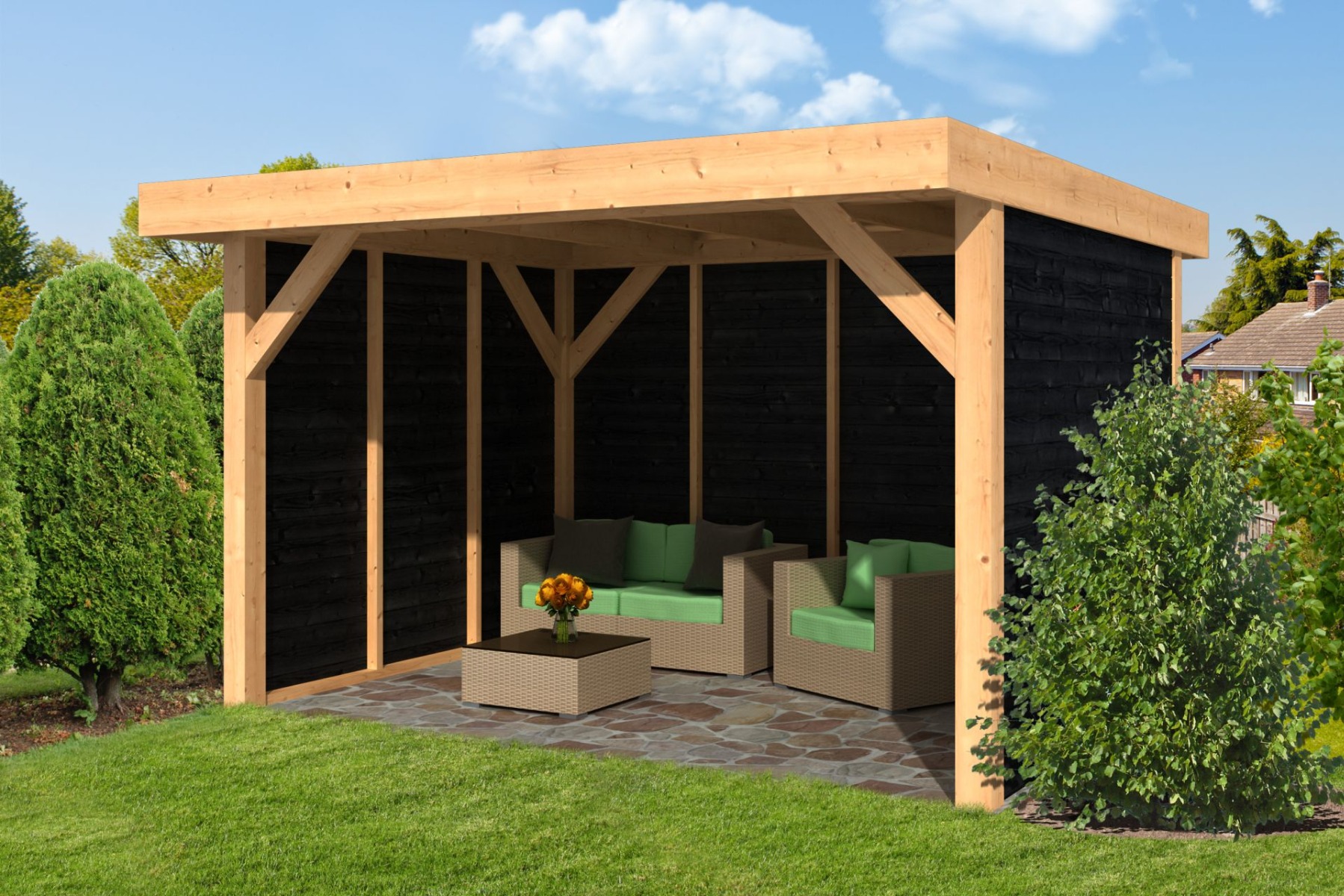 Lariks/Douglas Buitenverblijf Ommen 400x300 cm - zwarte wanden - Bouwpakket afbeelding