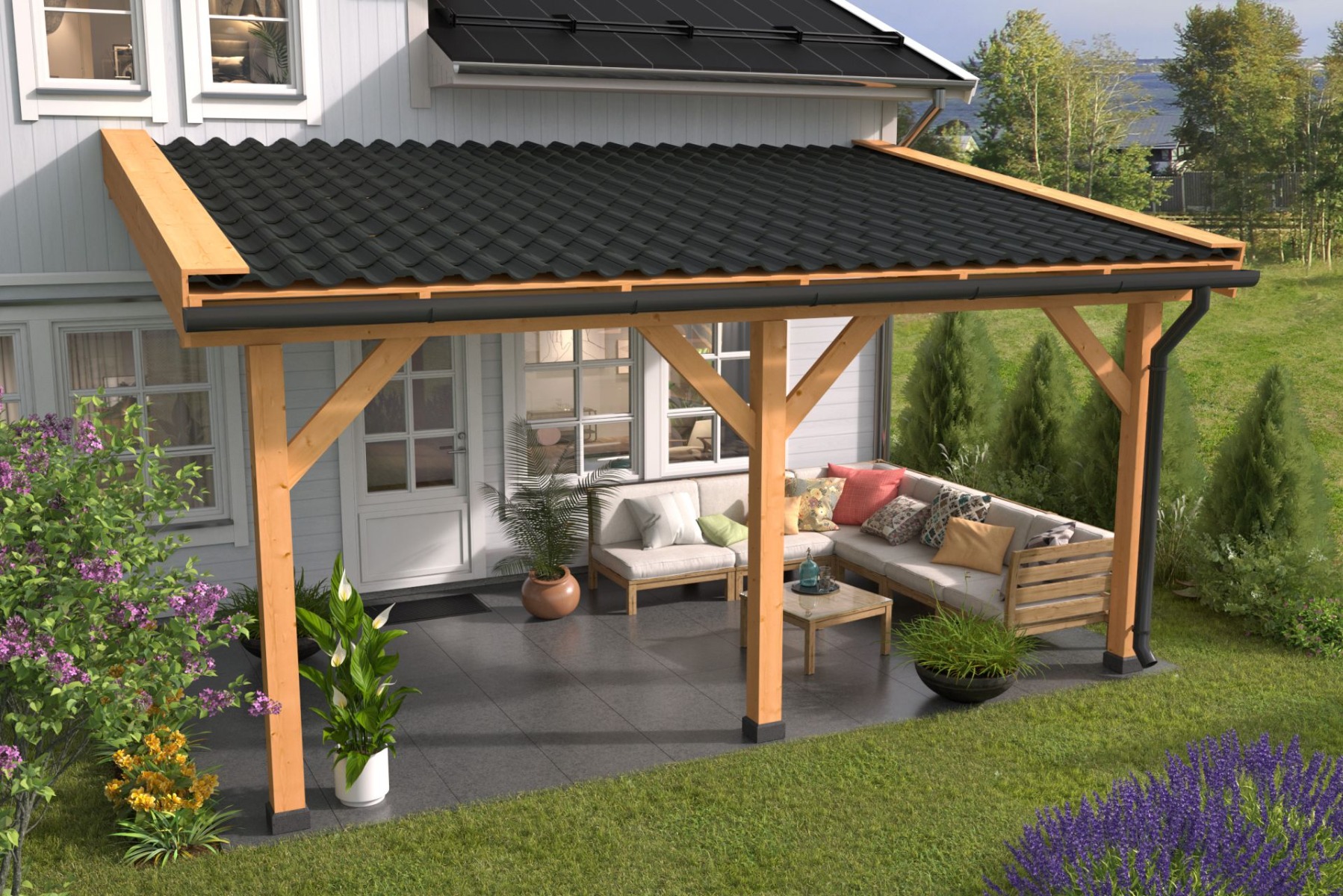Veranda ongeschaafd lariks 500x300 cm - Bouwpakket